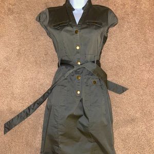 H&M ARMY CAMO OLIVE GREEN SNAP FRONT MIDI DRESS